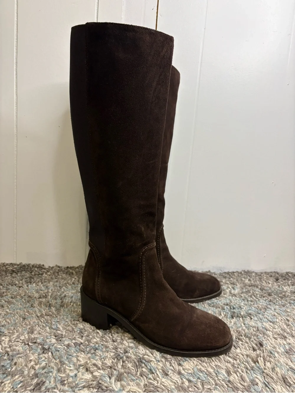 Aquatalia Boots Womens 7.5 Soft Suede Tall Riding Knee High Italy Dark Brown